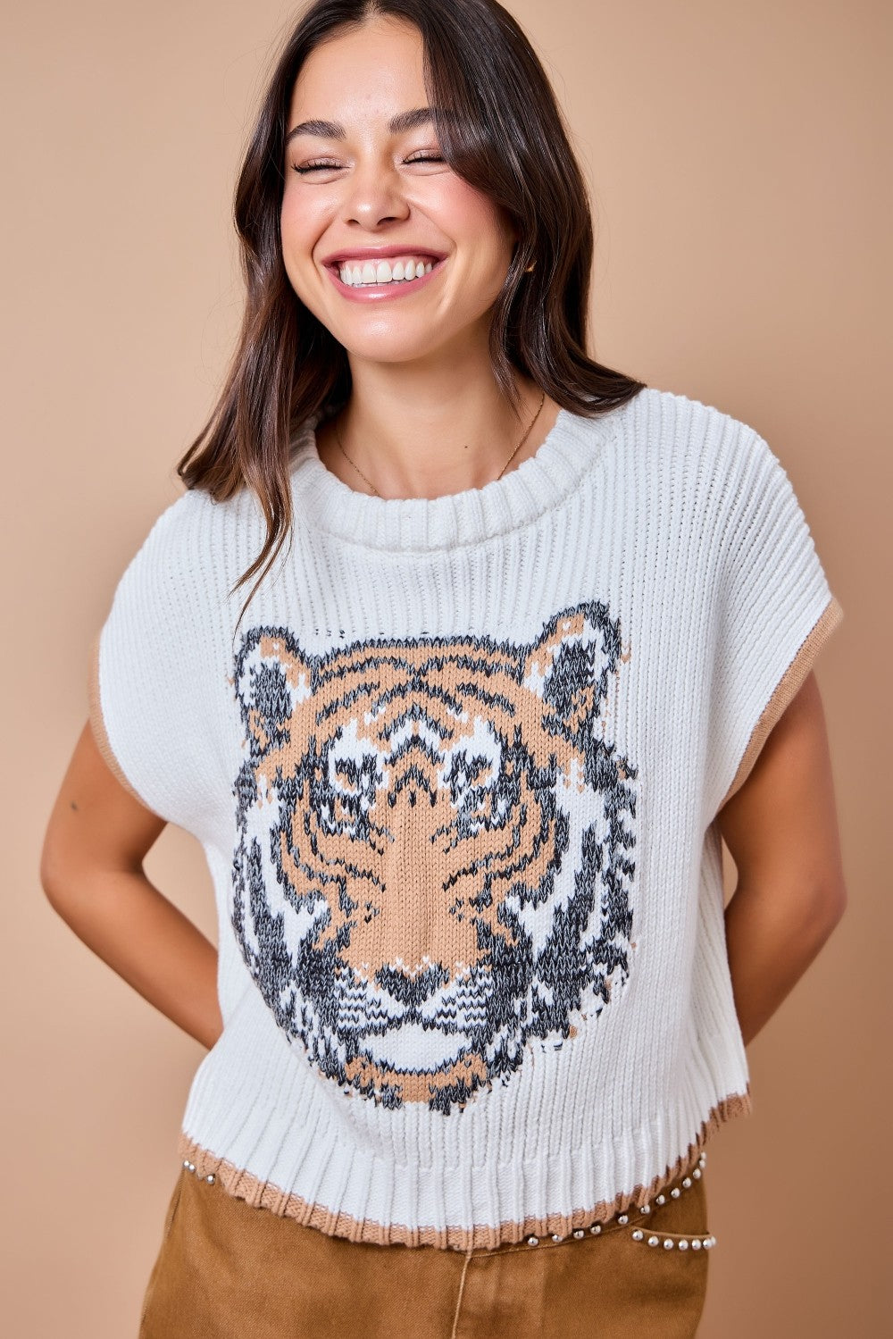 Game Day Tiger Intarsia Sweater Vest Top