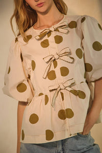 Plus Polka Dot Puffed Sleeve Top