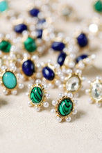 Load image into Gallery viewer, Green Malachite and Pearl Oval Stud Earrings
