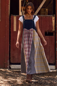 Plus Patchwork Plaid Overall Dress