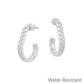 Water Resistant Silver Wave Textured Teardrop Earring