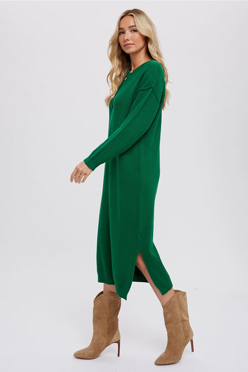 Button Front Midi Sweater Dress
