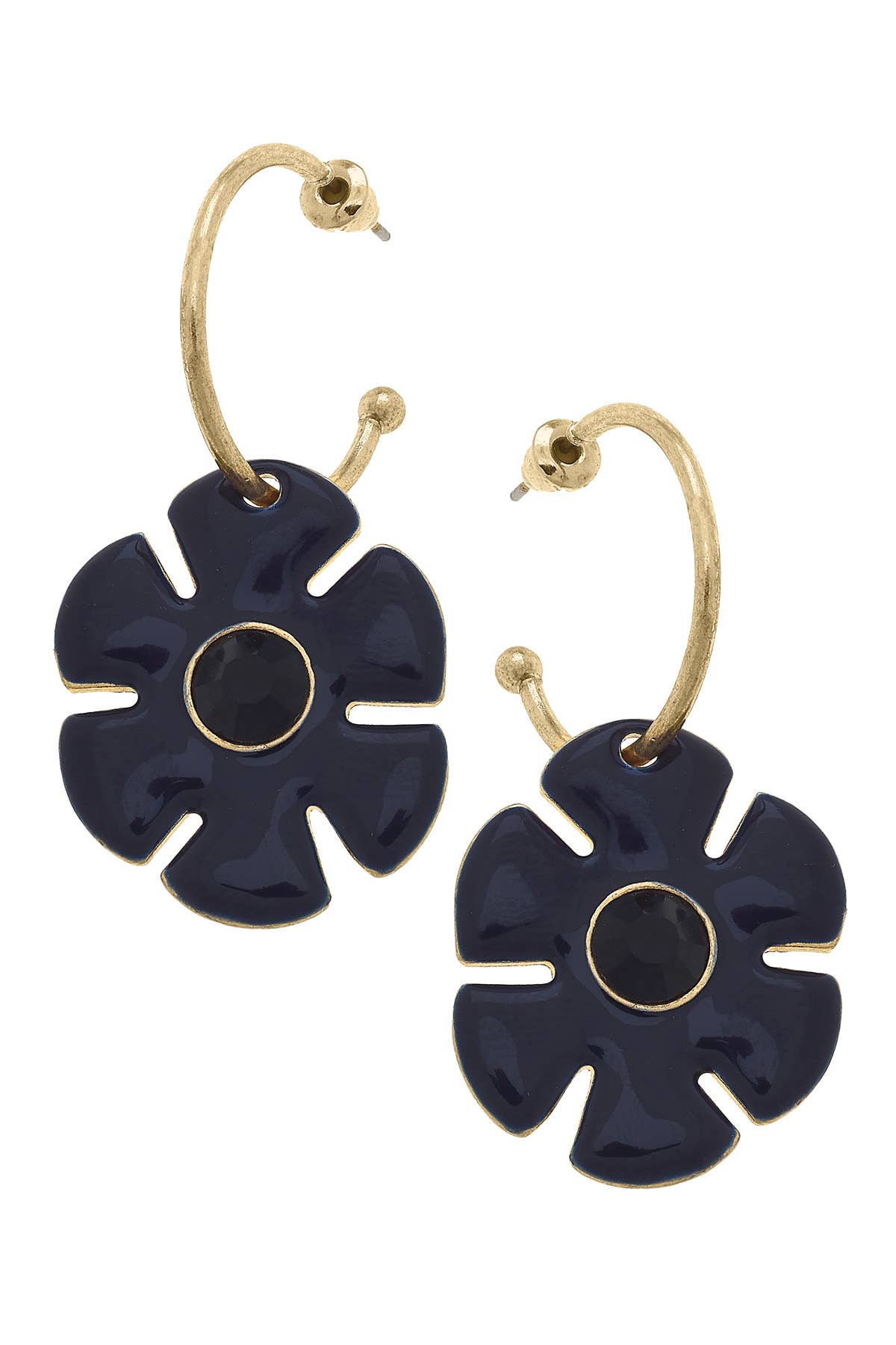 Donna Rhinestone Enamel Flower Drop Hoop Earrings
