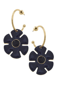 Donna Rhinestone Enamel Flower Drop Hoop Earrings