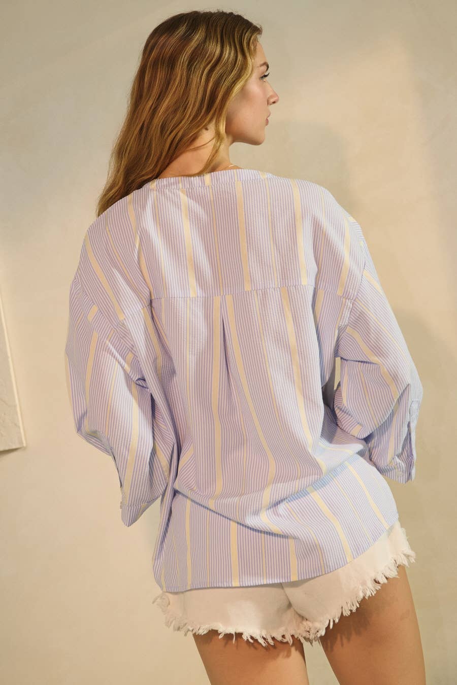 Blue Striped Statement Ribbon Top