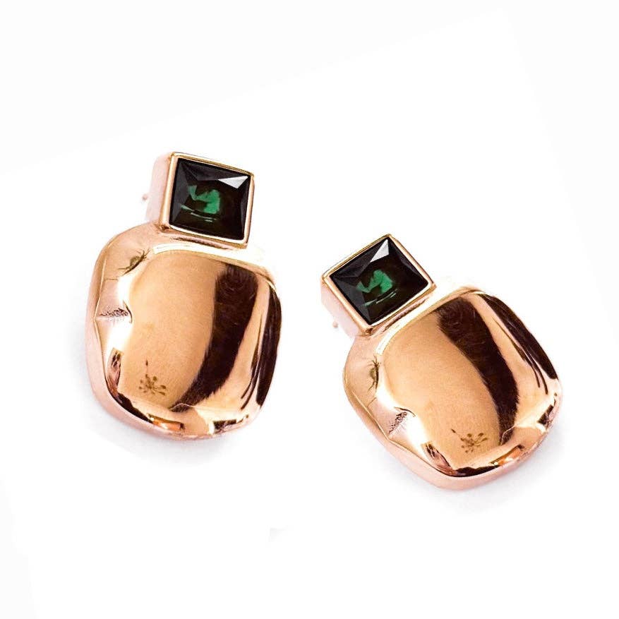 Eartha Emerald Square Studs Gold