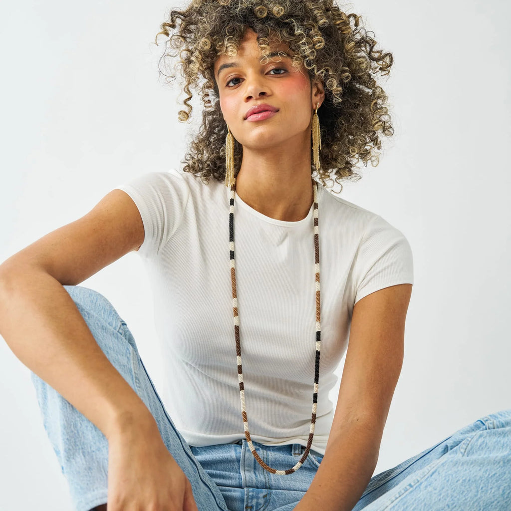Allie Seed Bead Long Necklace Neutral