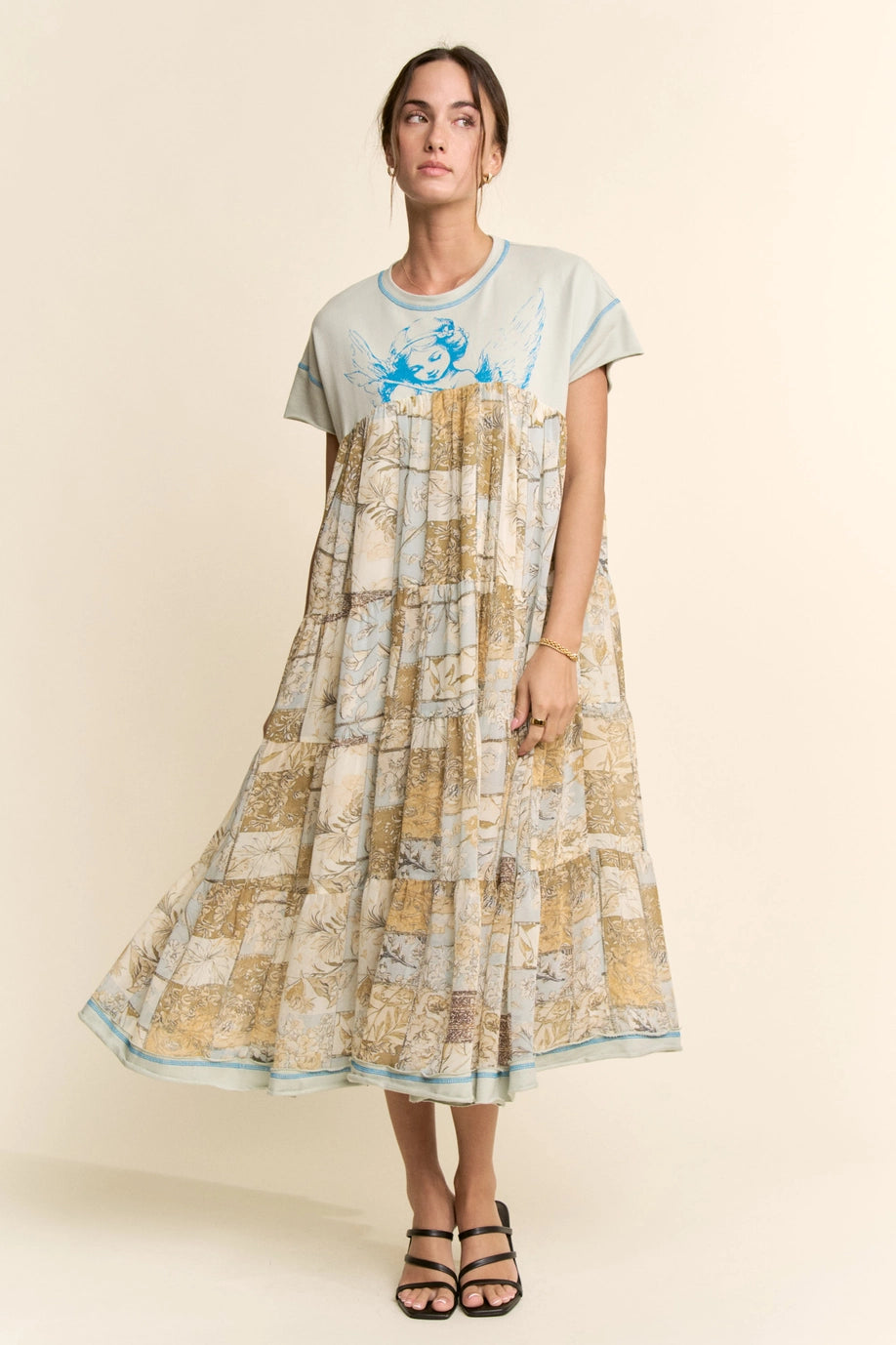 Angel Printed French Terry Top Bottom Midi Dress