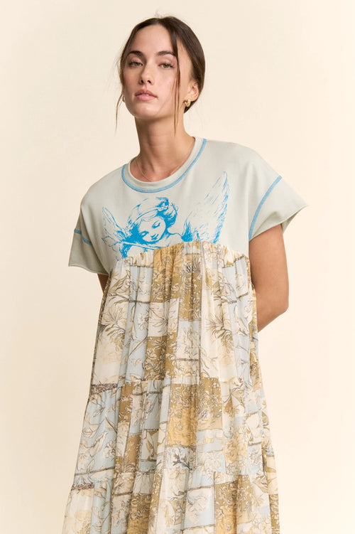 Angel Printed French Terry Top Bottom Midi Dress
