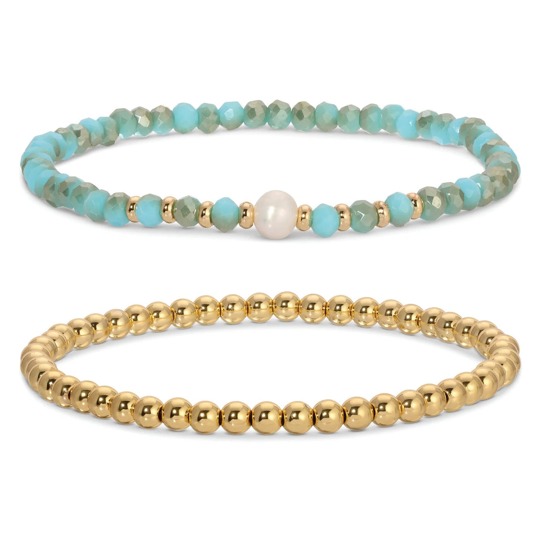 Aqua and Gold 2 Set Bracelet