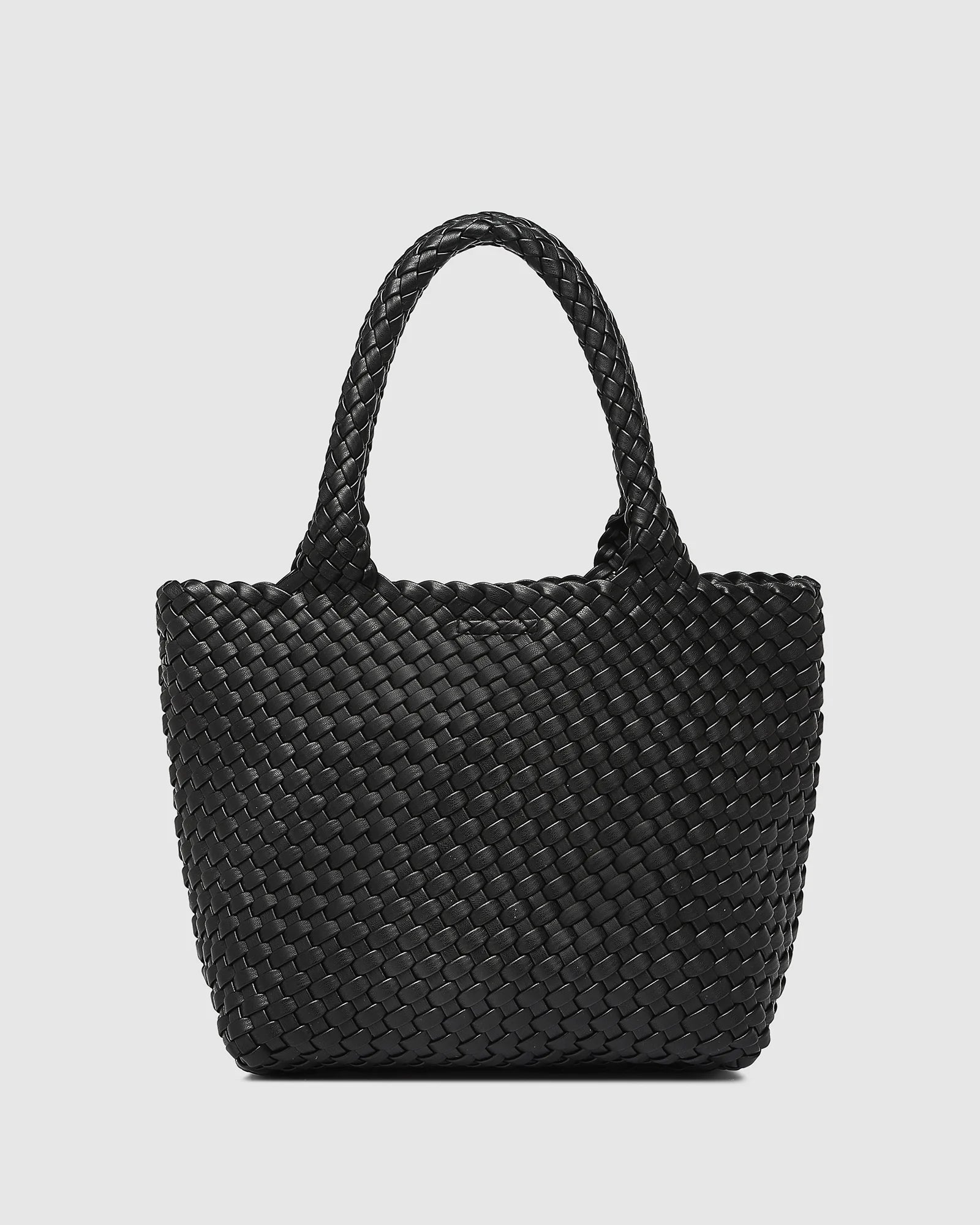 Close-up of woven vegan leather texture on the Baby Cruiser Black tote