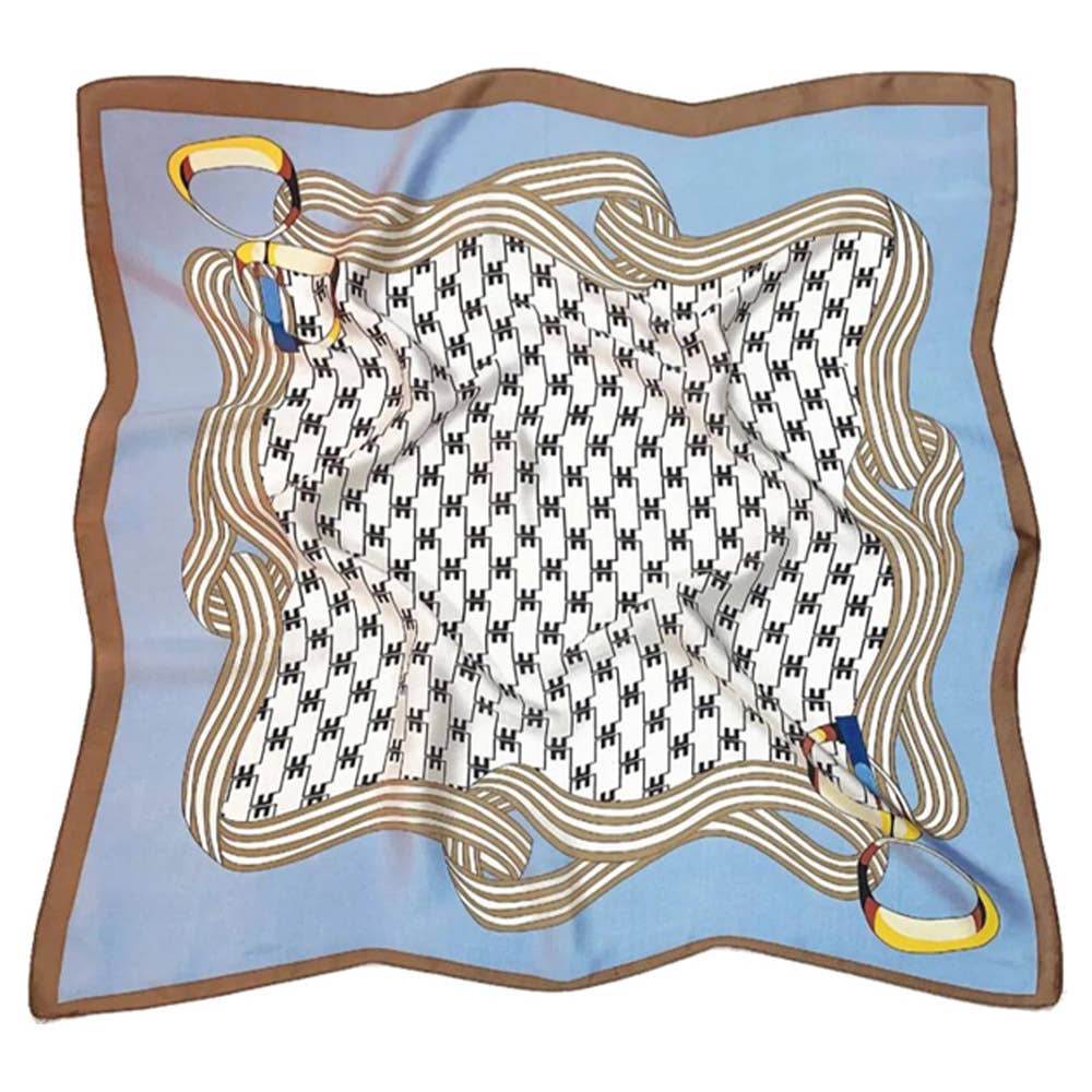 Blue harness houndstooth luxe silky scarf with an elegant printed design.