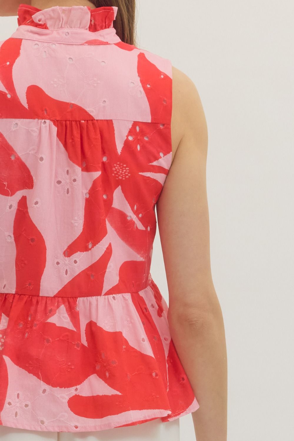 Botanical Print Sleeveless Peplum Top