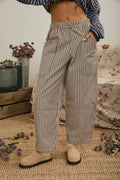 Brown Stripe Pocket Detail Wide Leg Pants
