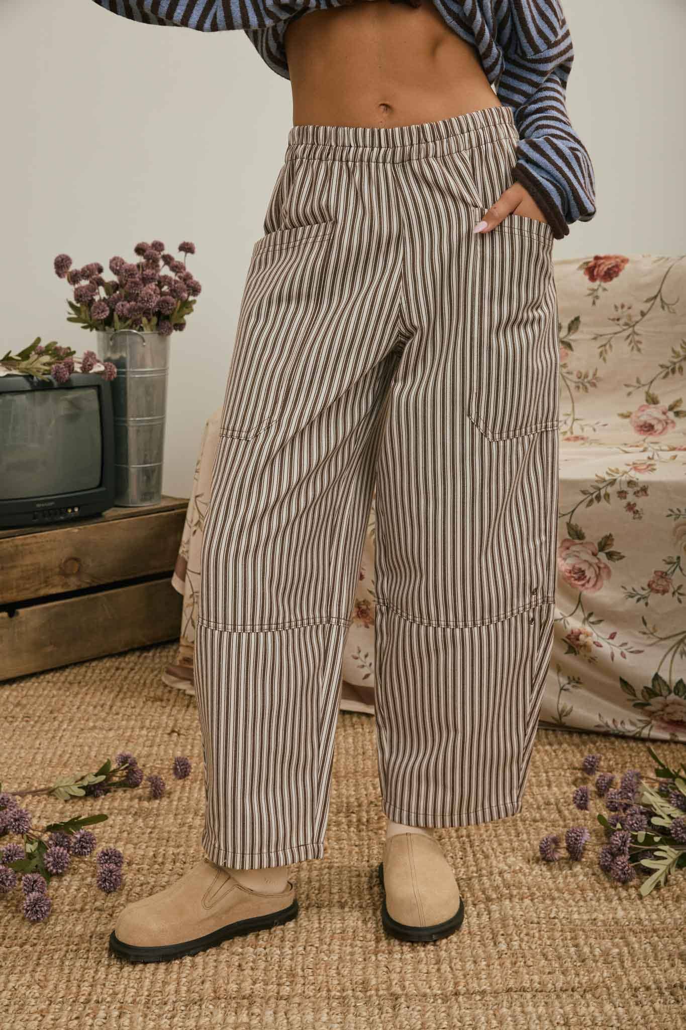 Brown Stripe Pocket Detail Wide Leg Pants