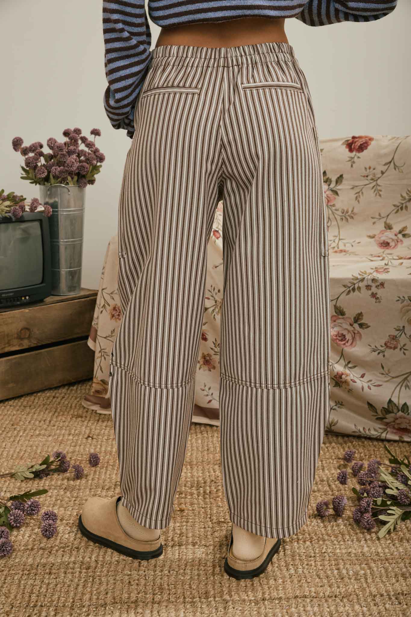 Brown Stripe Pocket Detail Wide Leg Pants