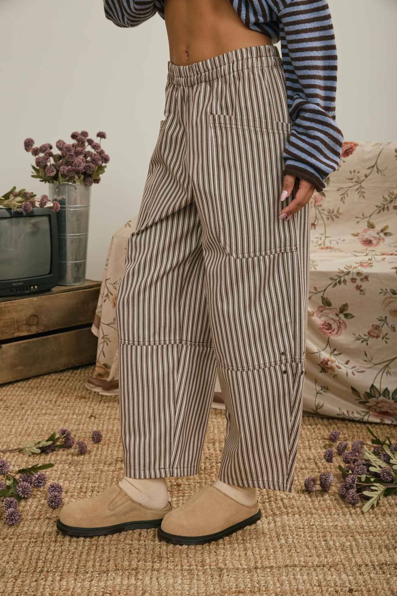 Brown Stripe Pocket Detail Wide Leg Pants
