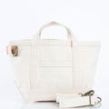 White tote bag with matching pouch on a white background