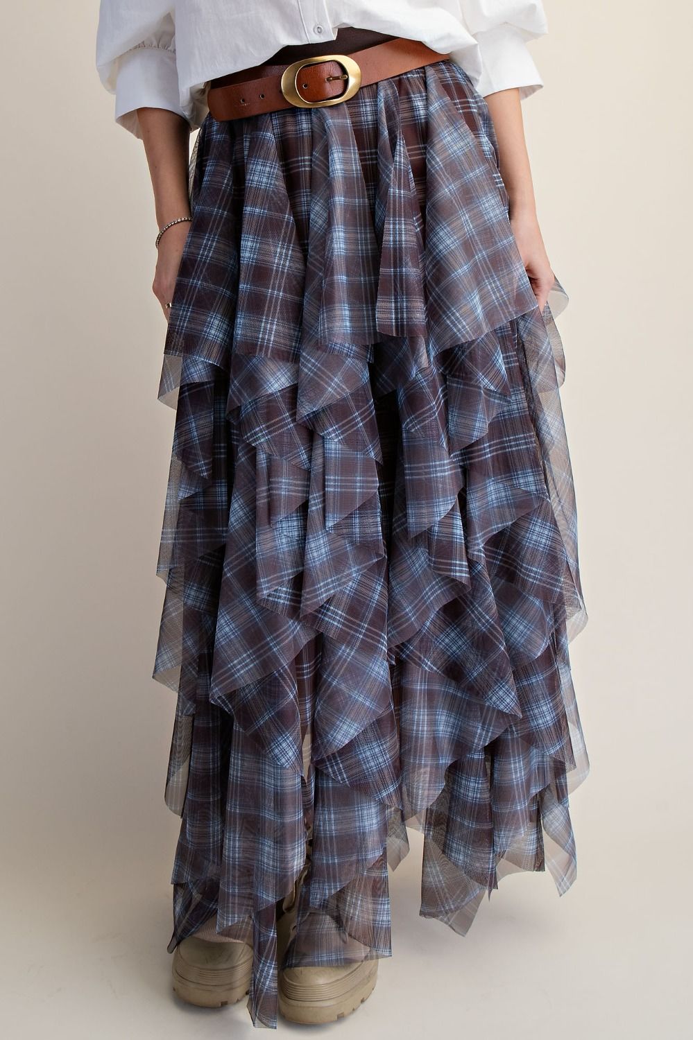 Check Yarn Dye Mesh Ballerina Skirt