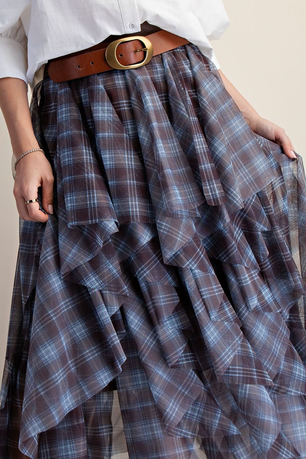 Check Yarn Dye Mesh Ballerina Skirt