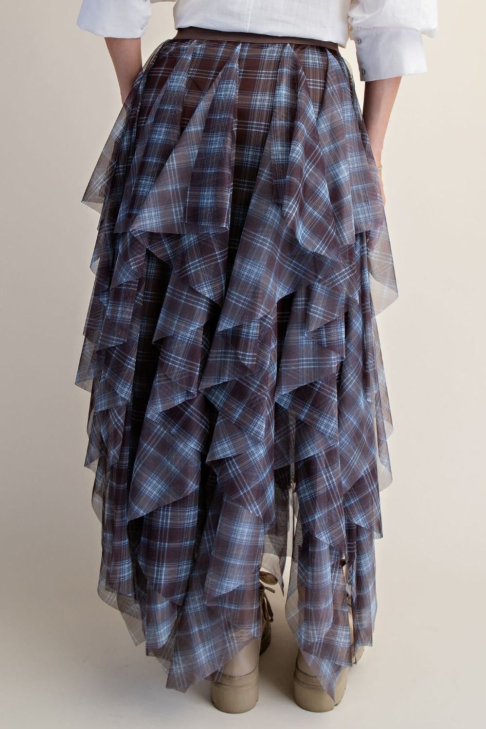 Check Yarn Dye Mesh Ballerina Skirt