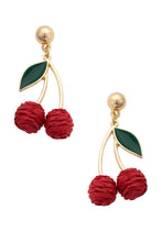 Load image into Gallery viewer, Cherry Raffia Drop Earrings in Red
