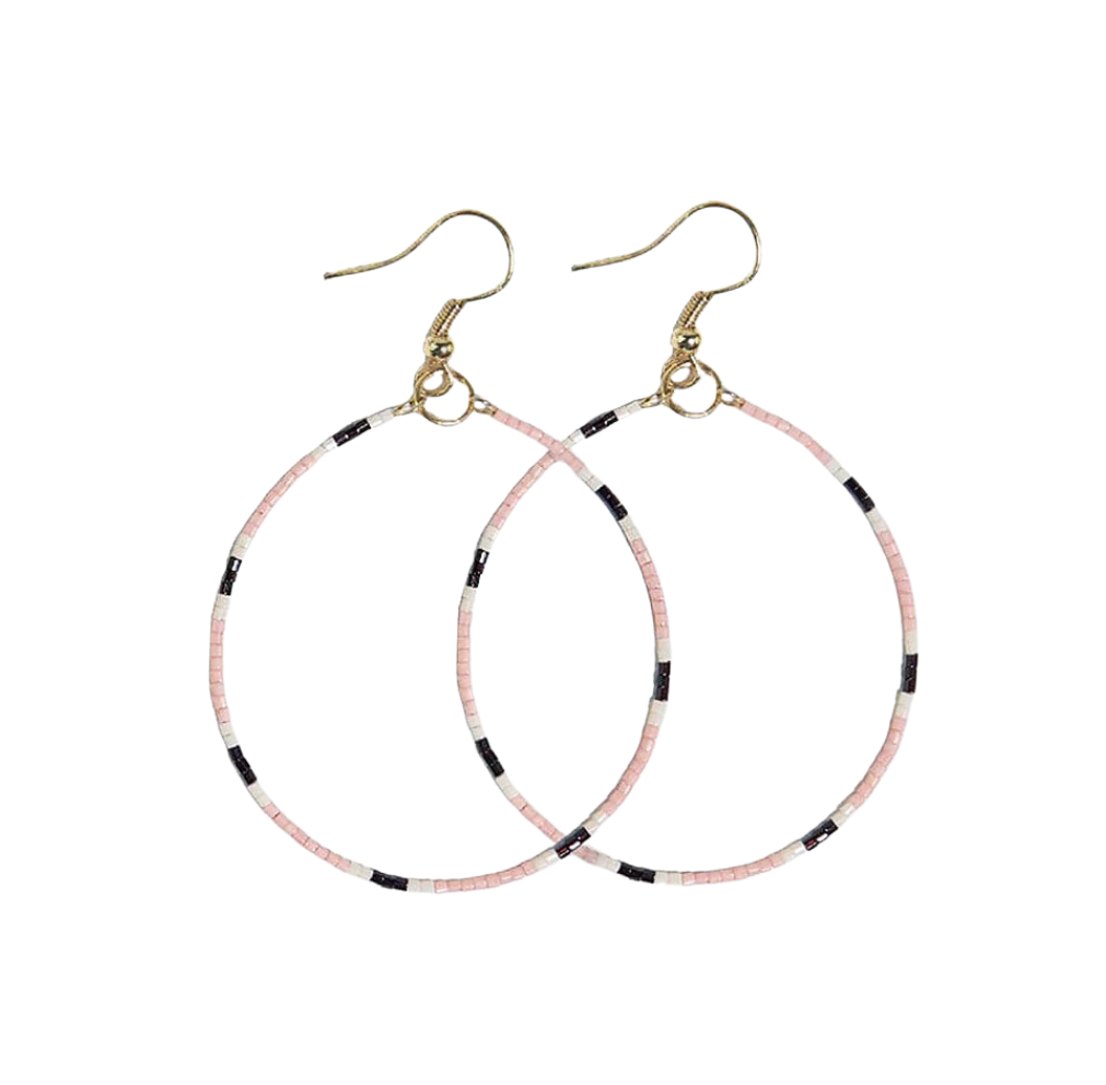 Blush/Black Dot Luxe Bead Dangle Hoop