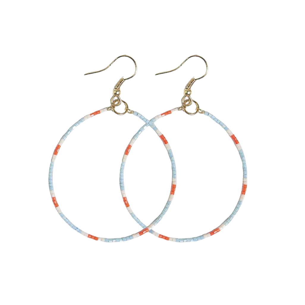 Light Blue/Coral Dot Luxe Bead Dangle Hoop