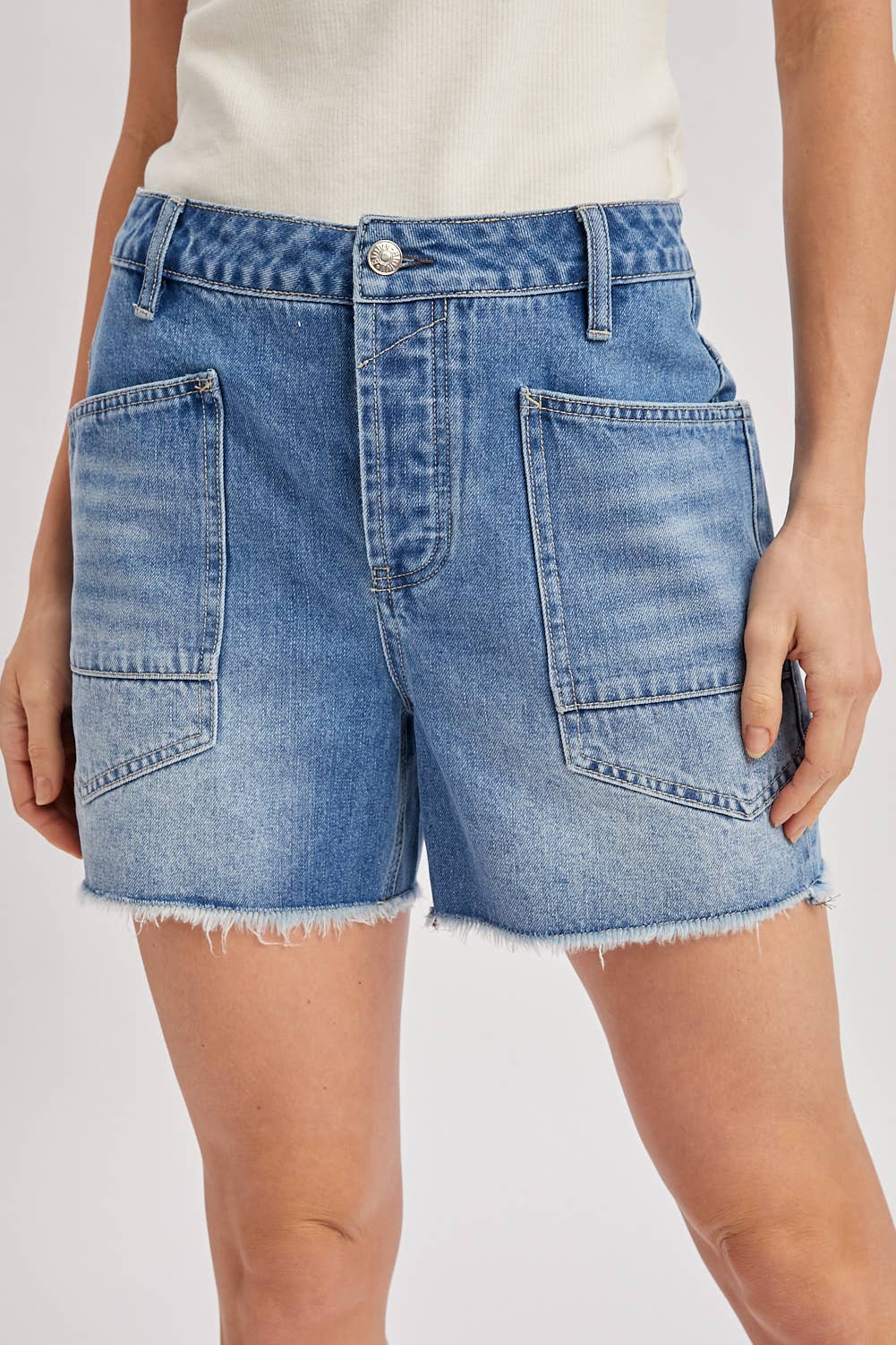 Denim Patch Pocket Barrel Shorts