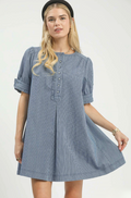 Denim Pinstripe Button-Front Babydoll Dress