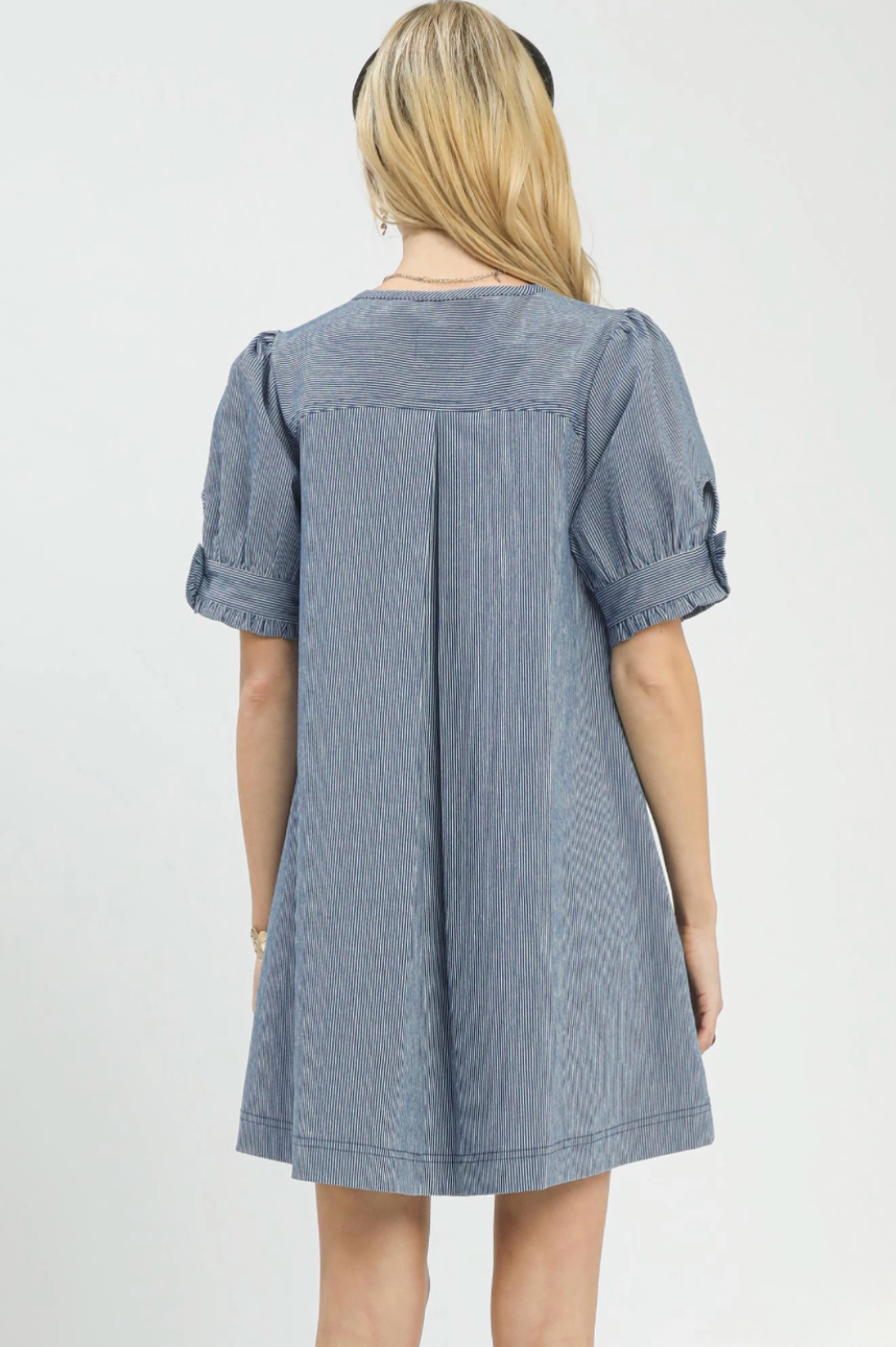 Denim Pinstripe Button-Front Babydoll Dress