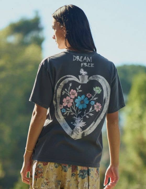 Dream Free Floral Graphic Mineral Wash Top