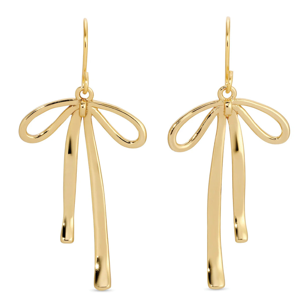 Gold Long Flowy Bow Earrings