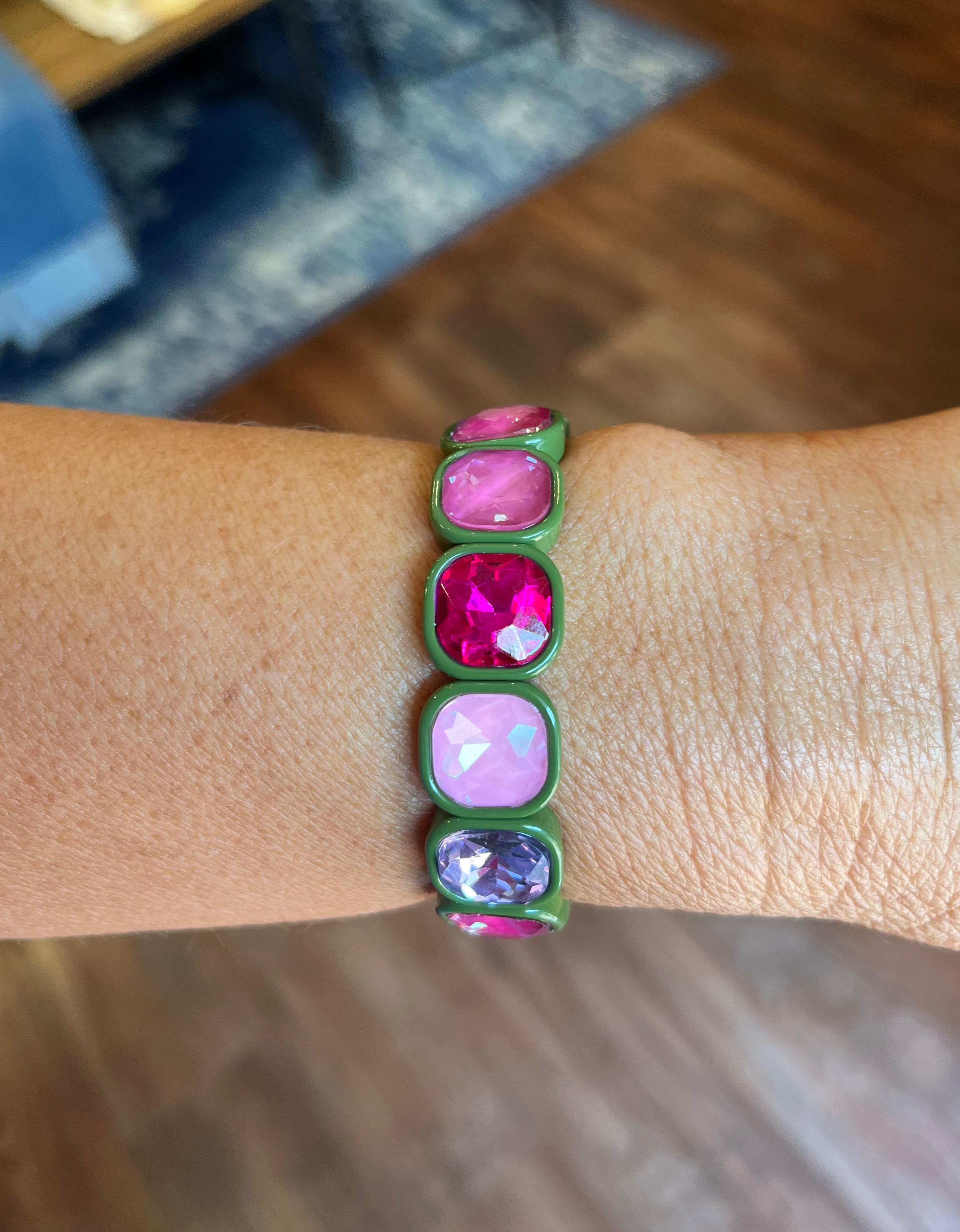 Enamel Stretch Bracelet – Elise Olive Green ￼