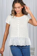 Load image into Gallery viewer, Eyelet Ruffle Hem Crochet Sweater
