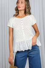 Load image into Gallery viewer, Eyelet Ruffle Hem Crochet Sweater

