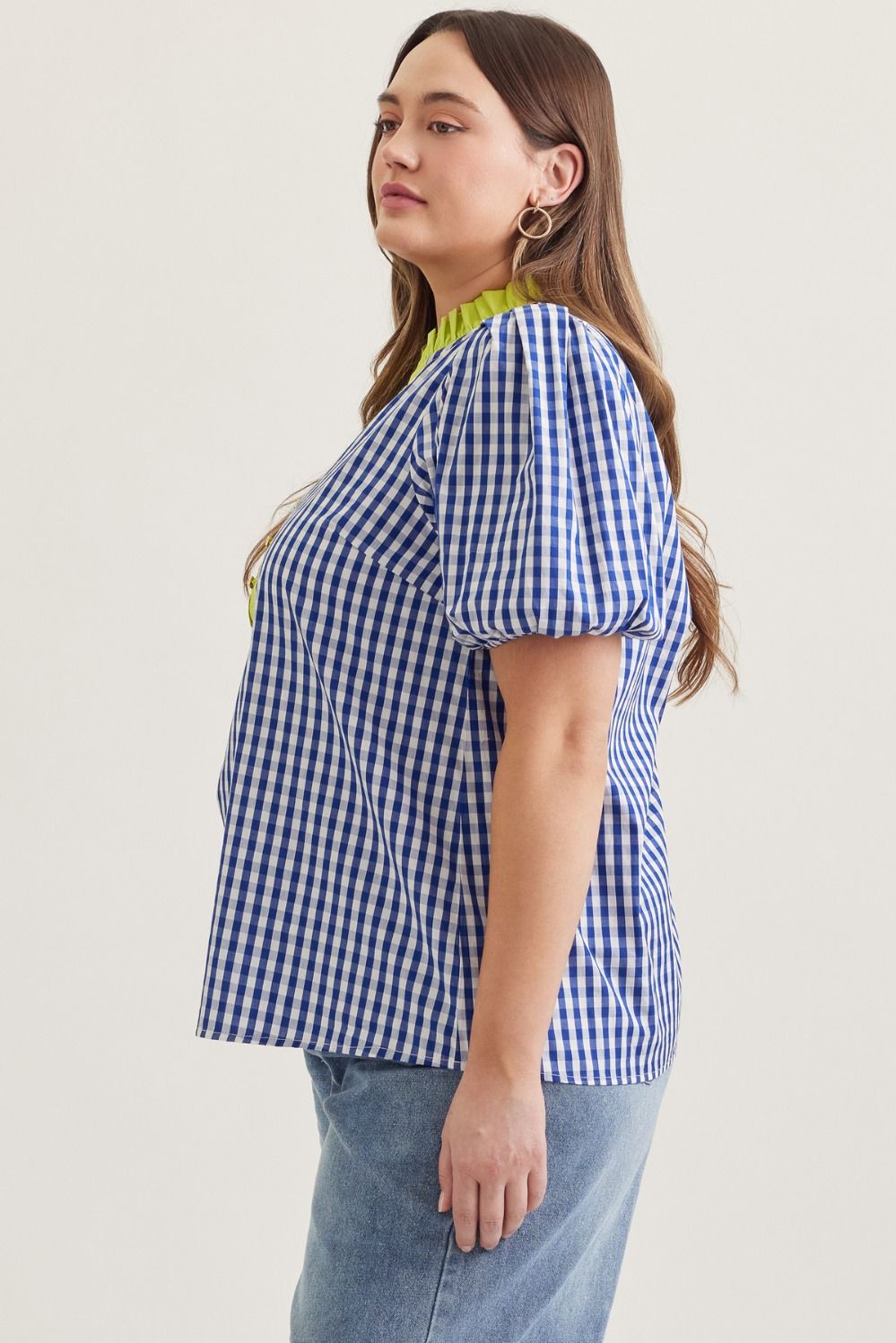 Gingham Short Puff Sleeve Top