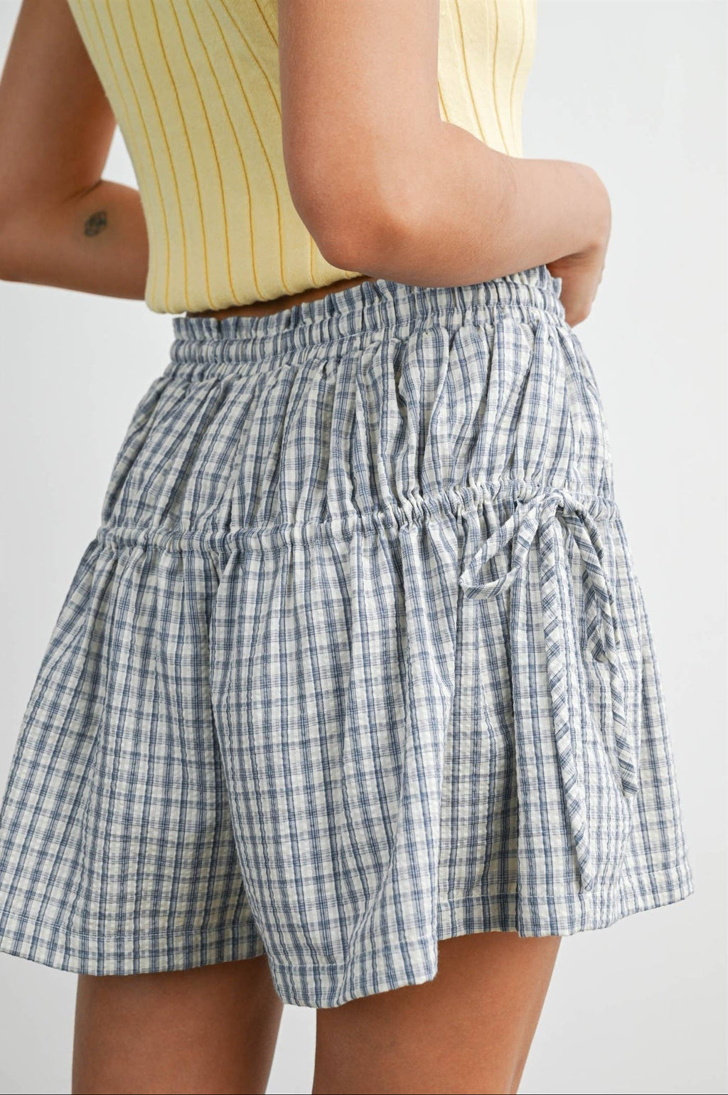 High-Waisted Plaid Drawstring Shorts
