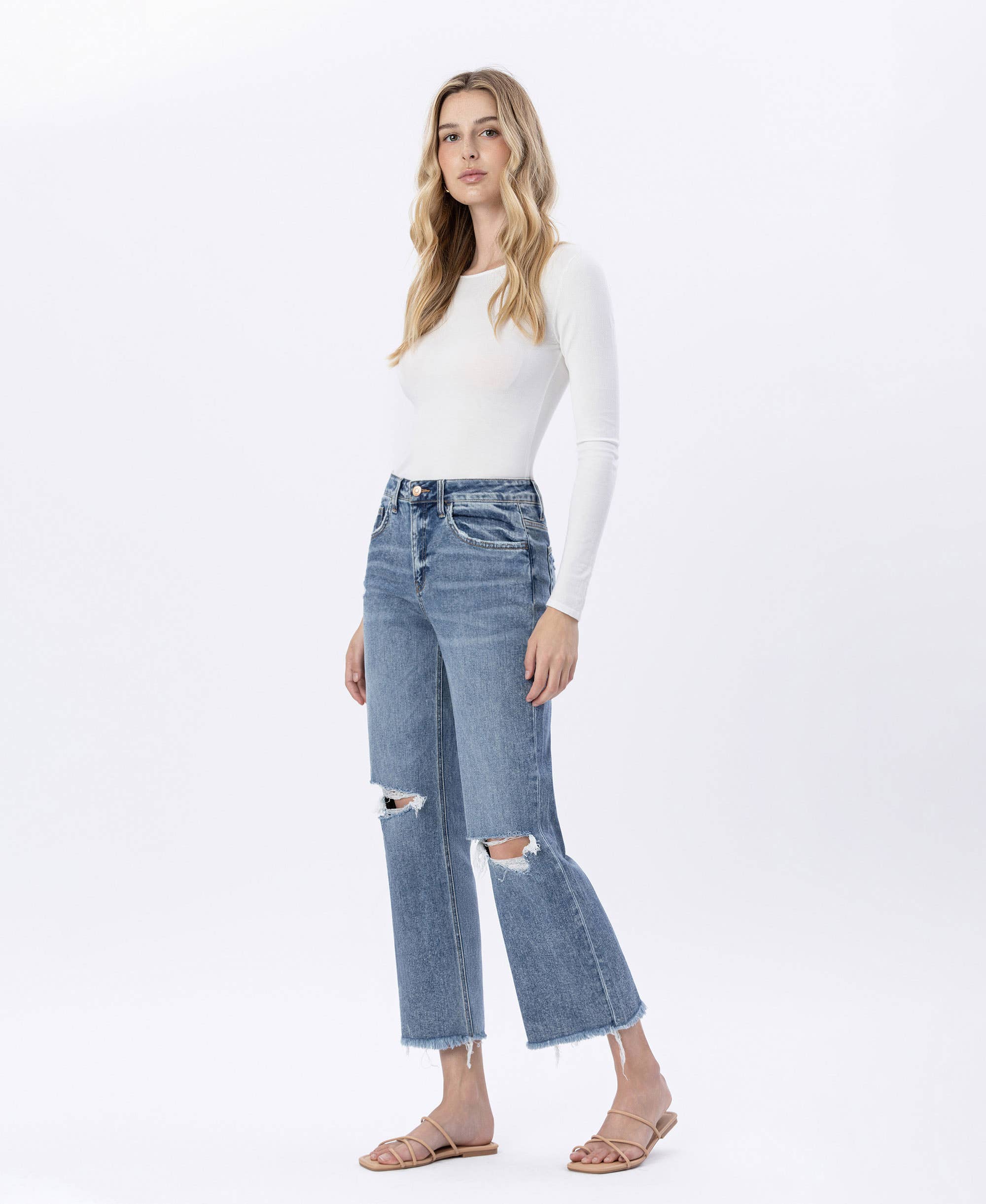 High Rise Distressed Dad Jeans