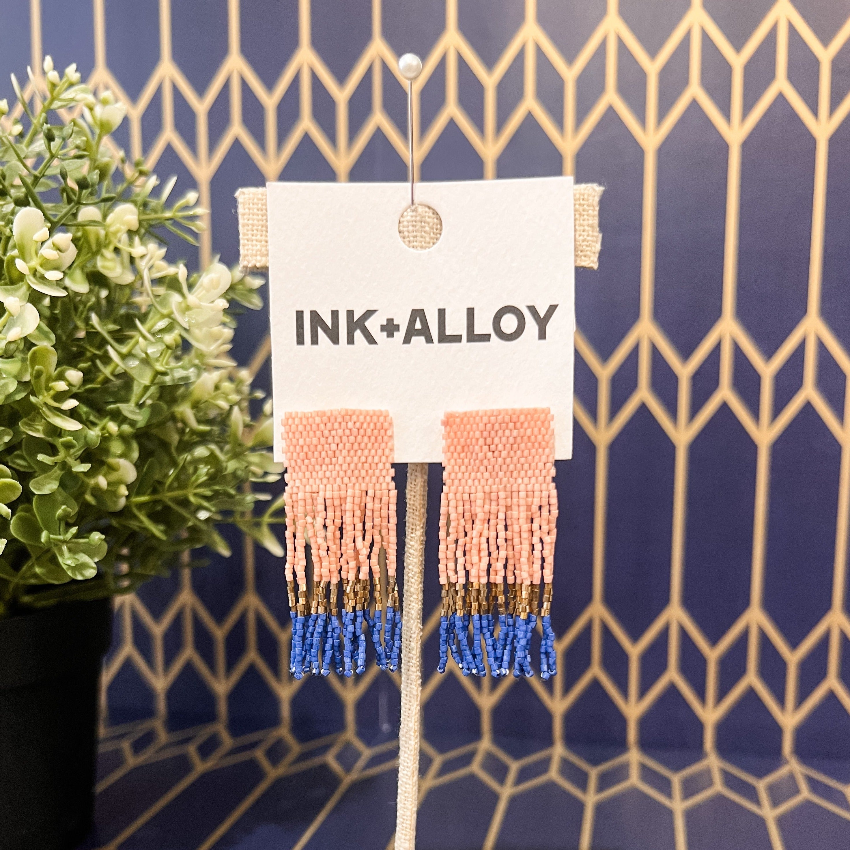 Blush/Gold/Lapis Short Fringe Luxe Earring