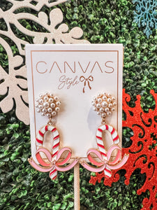 Pink/Red Candy Cane Bow Earring