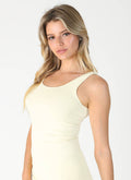 Ivory seamless jersey tank top with wide straps and ballet neckline for women.