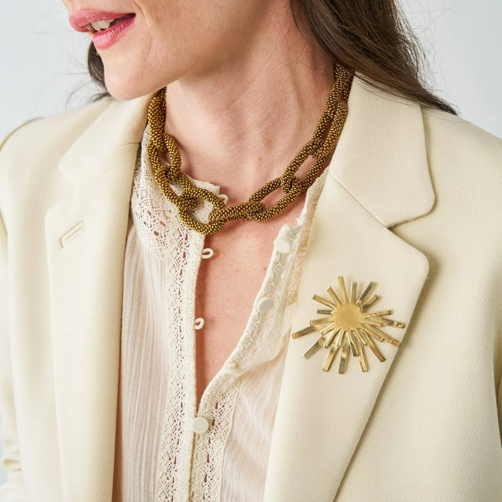 Jenna Chain Link Beaded Necklace Gold