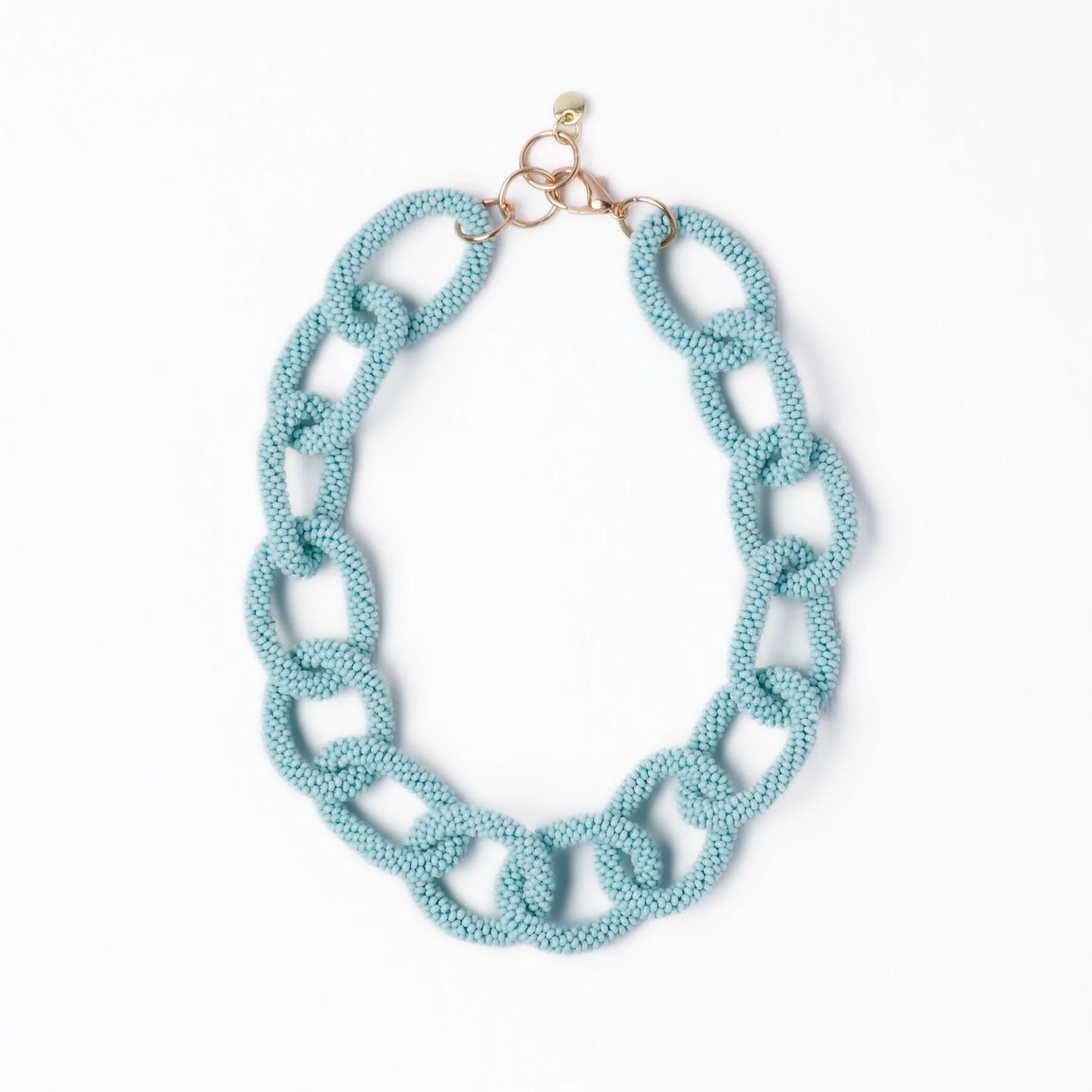 Jenna Chain Link Beaded Necklace Light Blue