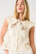 Lace Patch Peter Pan Collar Sleeveless Top