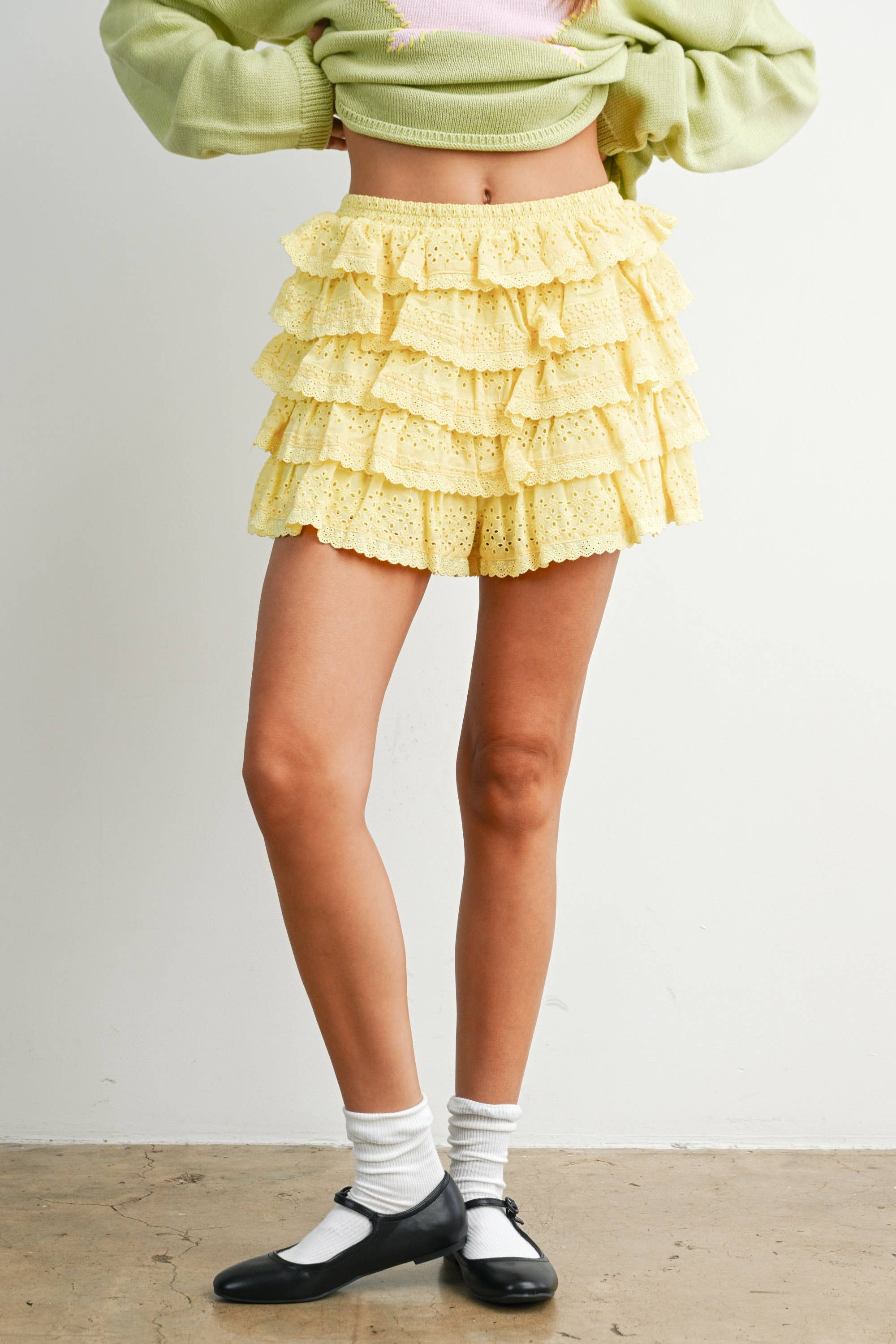 Layered Ruffled Eyelet Mini Skort