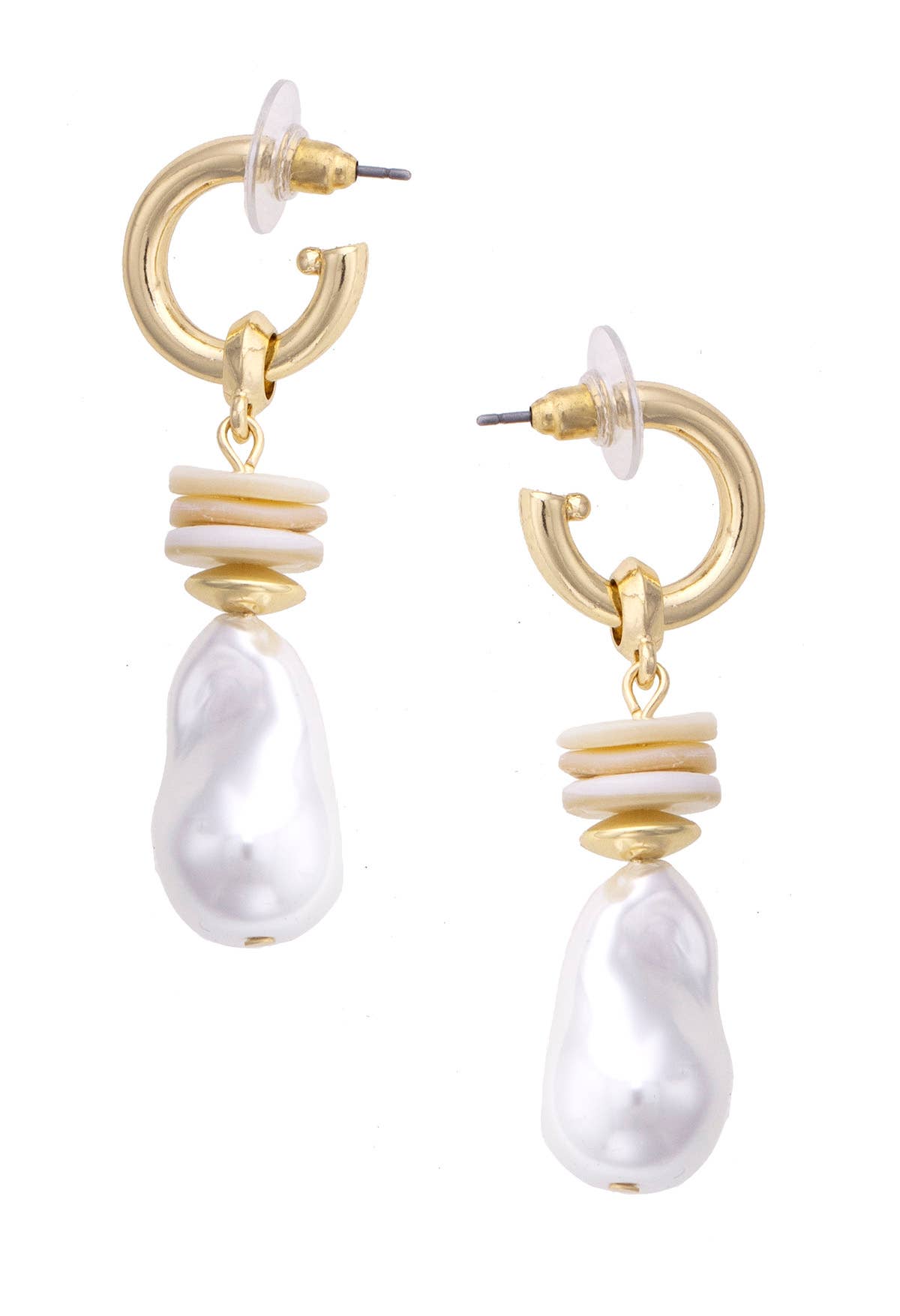 Leandra Pearl Shell Drop Hoop Earrings