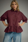 Merlot 3/4 Sleeve Button-Down