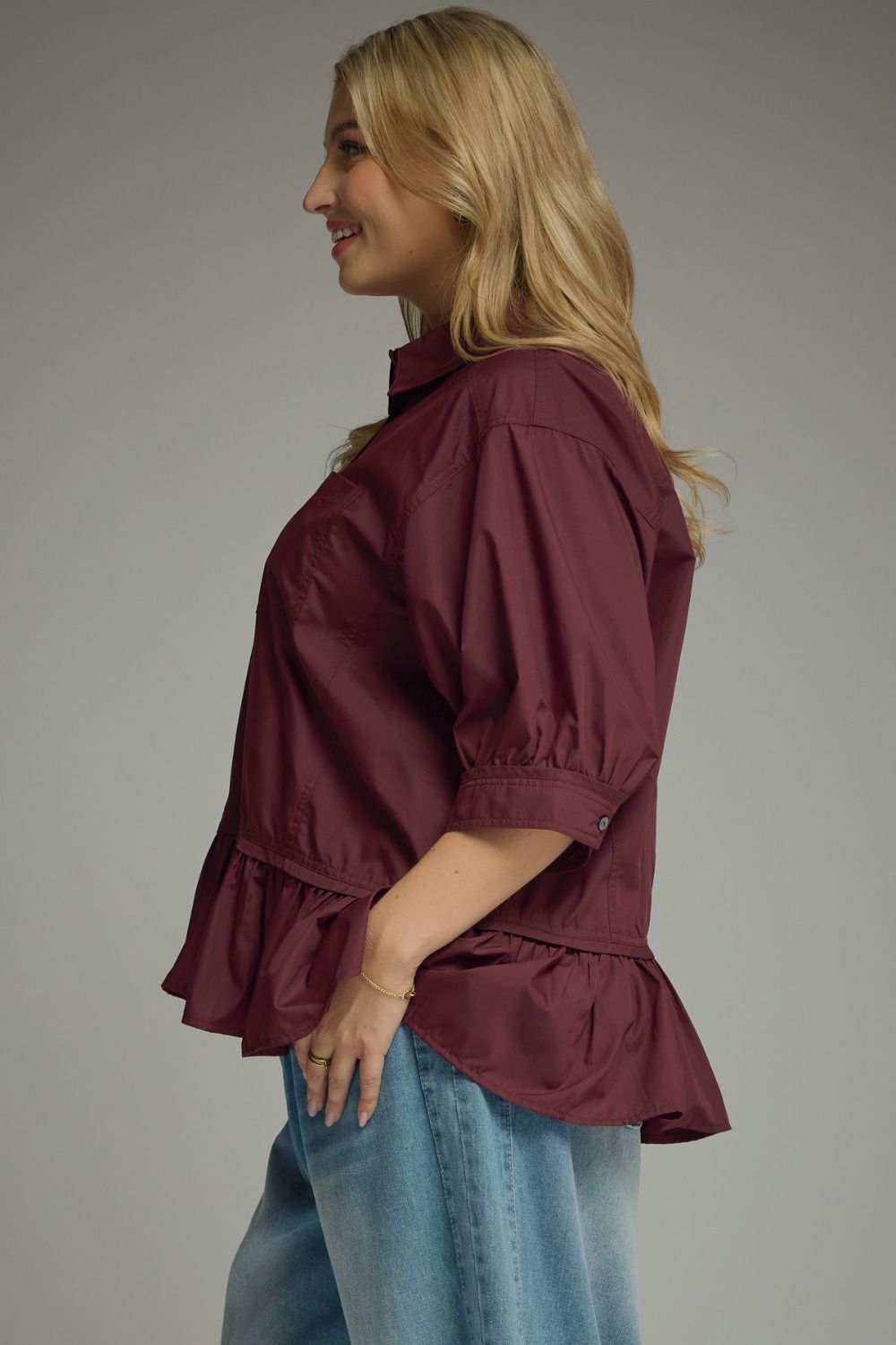 Merlot 3/4 Sleeve Button-Down