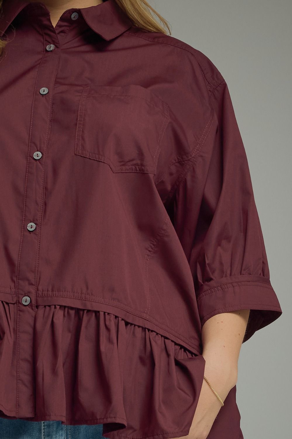 Merlot 3/4 Sleeve Button-Down
